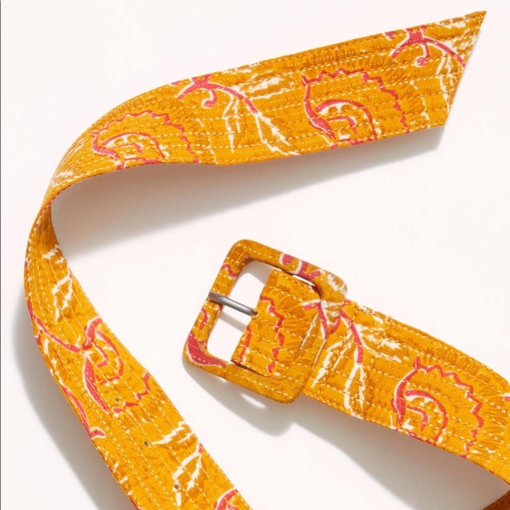Free People Yellow Paisley Cotton Webbing Belt with Pink Accents
